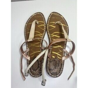 SAM & LIBBY Rose Gold Ivory T STRAP Thong Sandals Size 8.5 Snakeskin